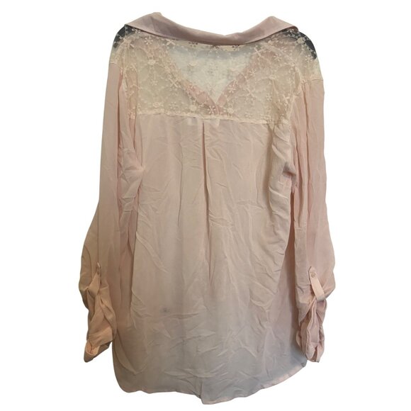 Abercrombie & Fitch Womens Lace Button-Up Blouse M Pink Sheer Long Sleeve - Picture 2 of 7